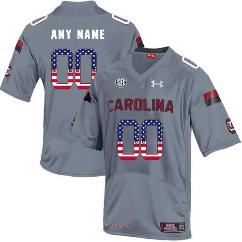 Mens South Carolina Gamecocks Gray Customized USA Flag College Football Jersey->customized ncaa jersey->Custom Jersey